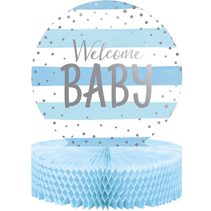 Bulk Blue and Silver Celebration Baby Shower Centerpieces (6 per Case) for wholesale by Bulk Party Decor