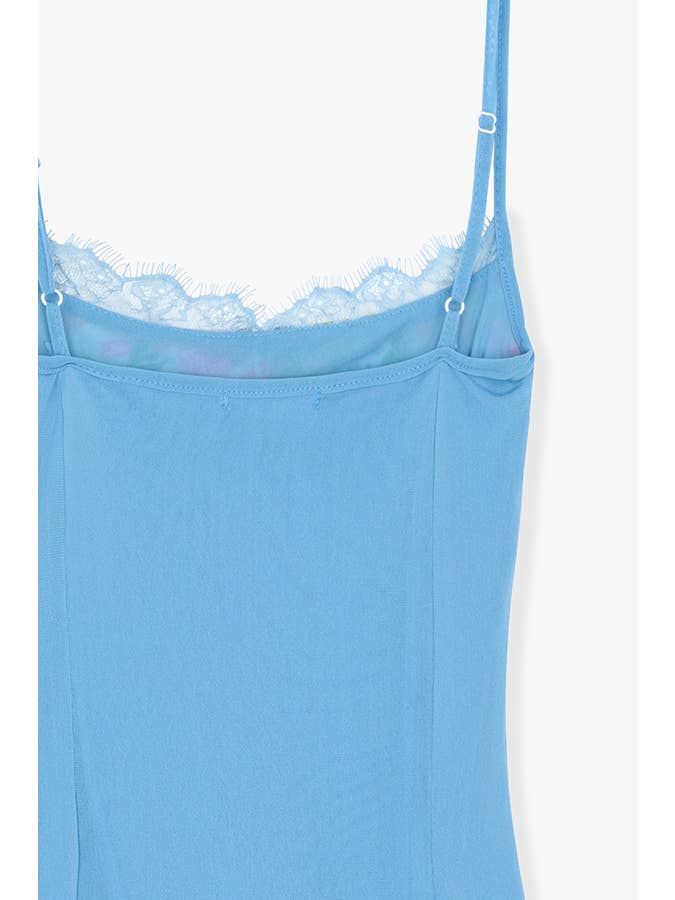 Blue FLOWER PRINTED COLOR BLOCK CAMI DRESS for wholesale on Faire