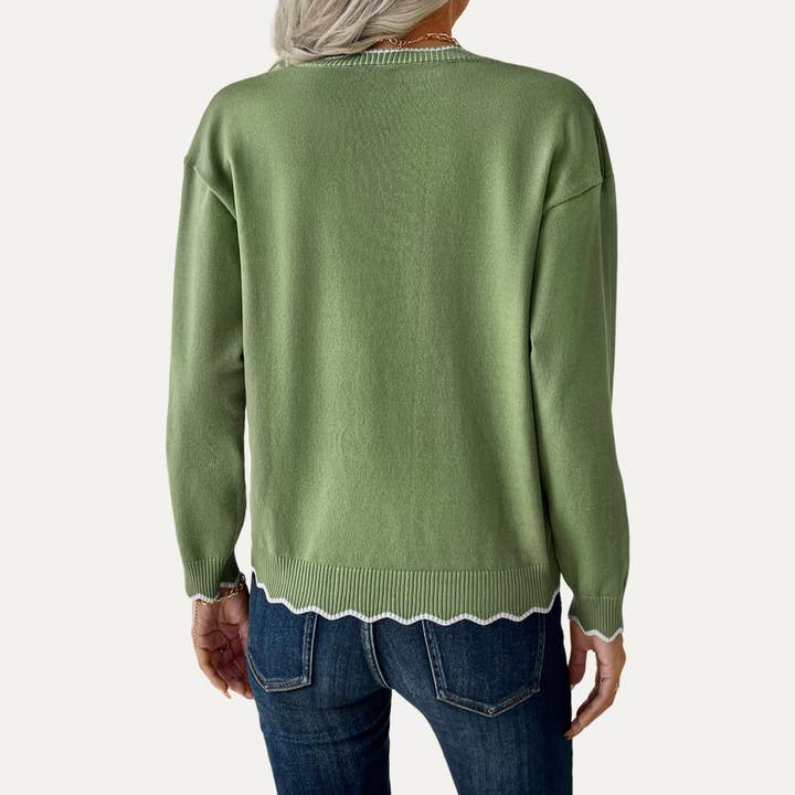 Verde salvia Adorabile maglione in maglia a maniche lunghe con zip verde salvia in vendita all'ingrosso su Faire