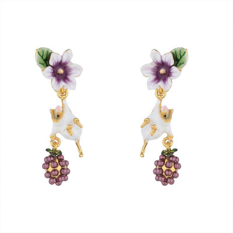 Exsito - Wholesale Dangle Earrings - Hamster and Wisteria Flowers Enamel Earrings0