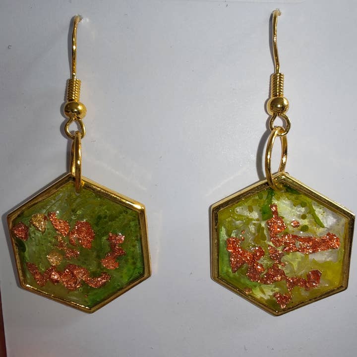 Fall Sparkles - Gold Hexagone Earrings for wholesale by Arynna Création