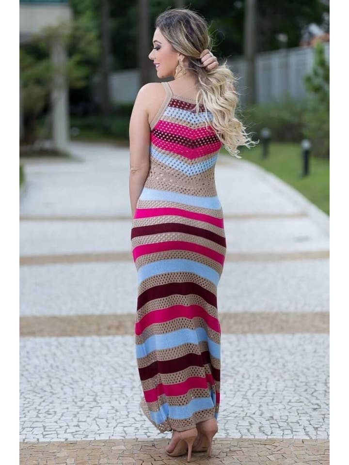 Bohoasis - Wholesale Jurk - Dames - Gestreepte handgemaakte gehaakte jurk - Gehaakte strandjurk - Handm2