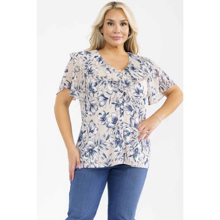 PLUS FLORAL MIX MEDIA BLOUS för wholesale av Perseption