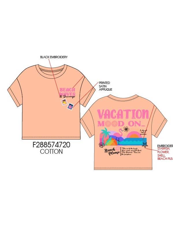 Paper Flower - Wholesale T-Shirt - Kids - Beach waves & sunrays shirt - TWEEN GIRLS
