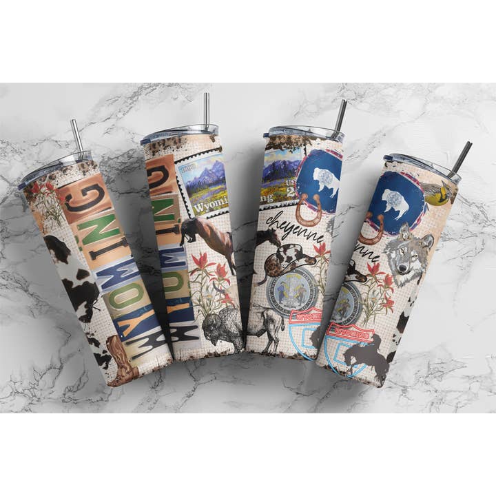 Gobelet Wyoming Collage de 20 oz avec paille en plastique et couvercle pour la vente par Tees of Paradise