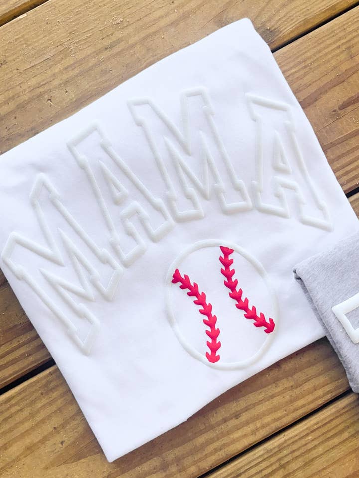 COTTON PRESS CO. - Wholesale Screen Printed T-Shirt - Women's - 3D Puff Baseball Mom/Mama T-Shirt1