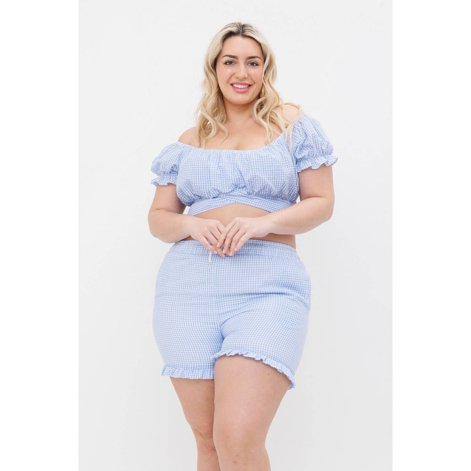 Sweet Generis - Wholesale Shorts - Women's - RUFFLED GINGHAM SHORTS  WITH TIE16