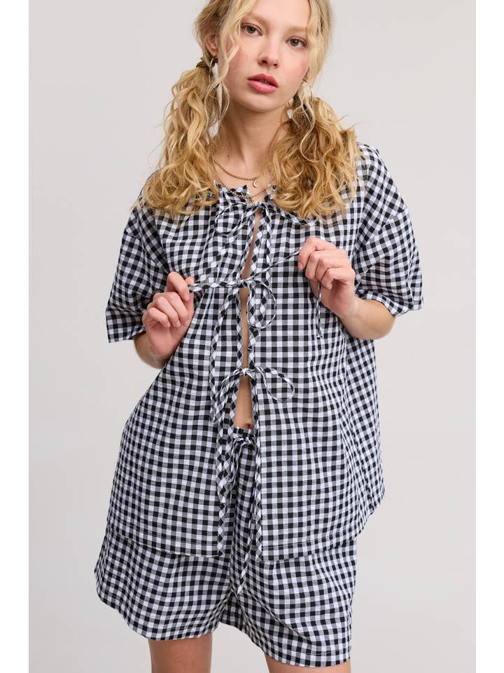 Mimosa - Wholesale Top & Short Set (NOT Loungewear) - Women's - Gingham Open Front Self Tie Top and Shorts Matching Set17