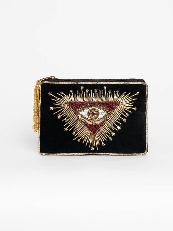 STELAR VELVET BLACK EYE CLUTCH for wholesale by Piti Cuiti