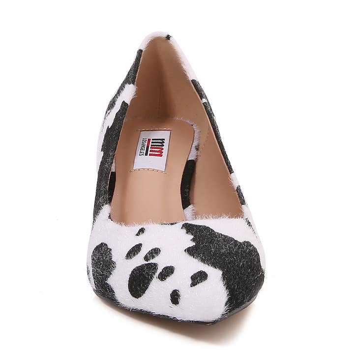 Bombas de salto baixo com estampa vaca para mulher com estampa de vaca em PU por atacado de Shop Lev