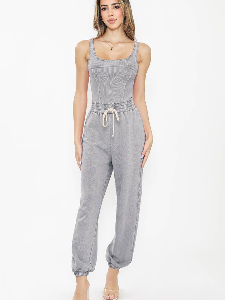 MINERAALGEWASSEN MOUWLOZE SWEATPANT JUMPSUIT-JP3029 voor wholesale door LA LUXE