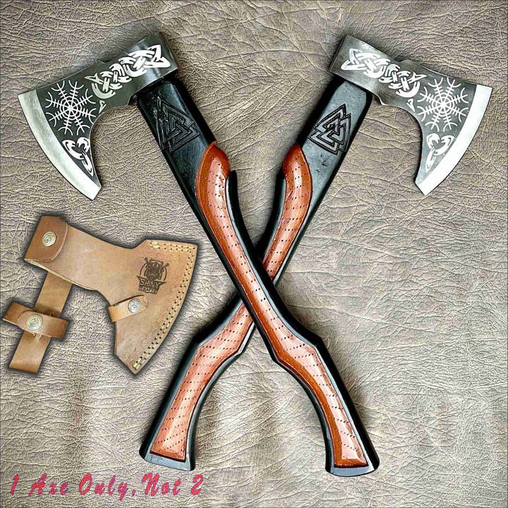 1 Eixo Apenas Viking Artesanal em Aço Carbono, Dia dos Namorados, Presente de Aniversário para ele, Pega e Bainha Envolvida em Pele (VBA-01) por atacado de SHINY CRAFTS