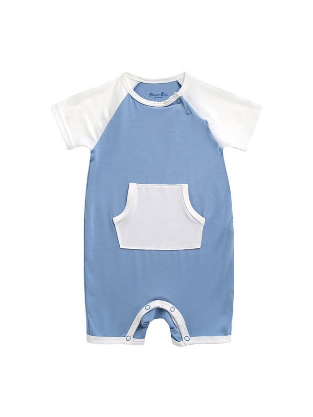 Bamboo Smile Blue Baby Romper for wholesale on Faire