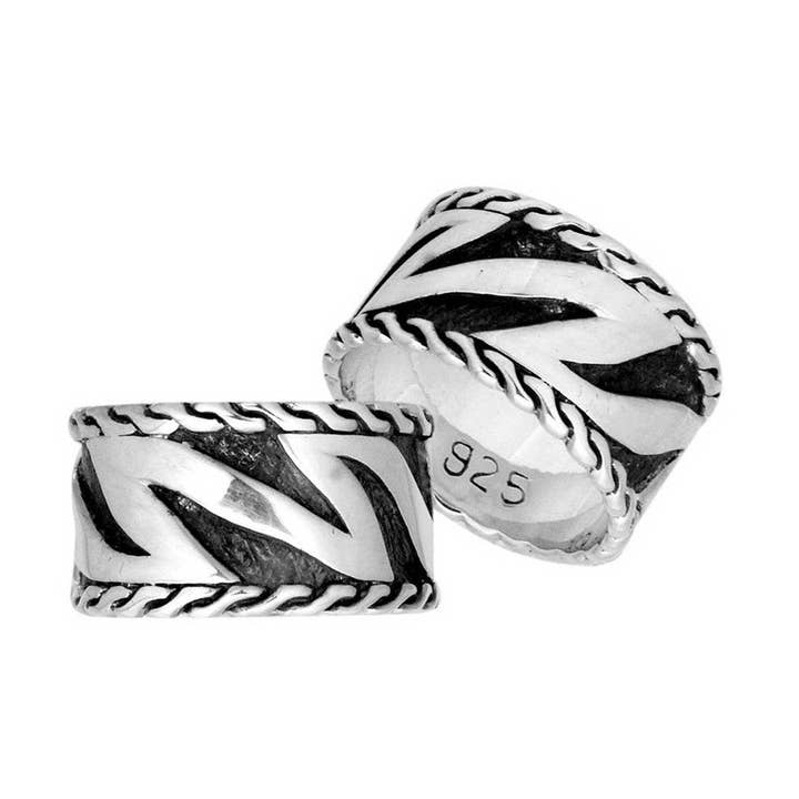 AR-9028-S Sterling Silver Oxidized Fancy Carved Designer Band Ring For Wholesale Jewelry Buyers for wholesale by Bali Designs