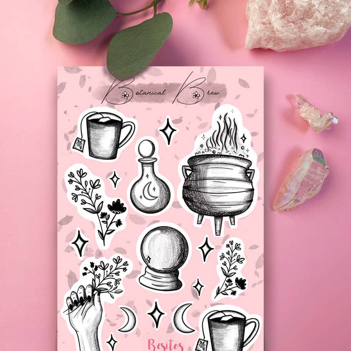 Besitos & Giggles Creations - Wholesale Sticker - Witch's Brew Botanical Brew sticker sheet