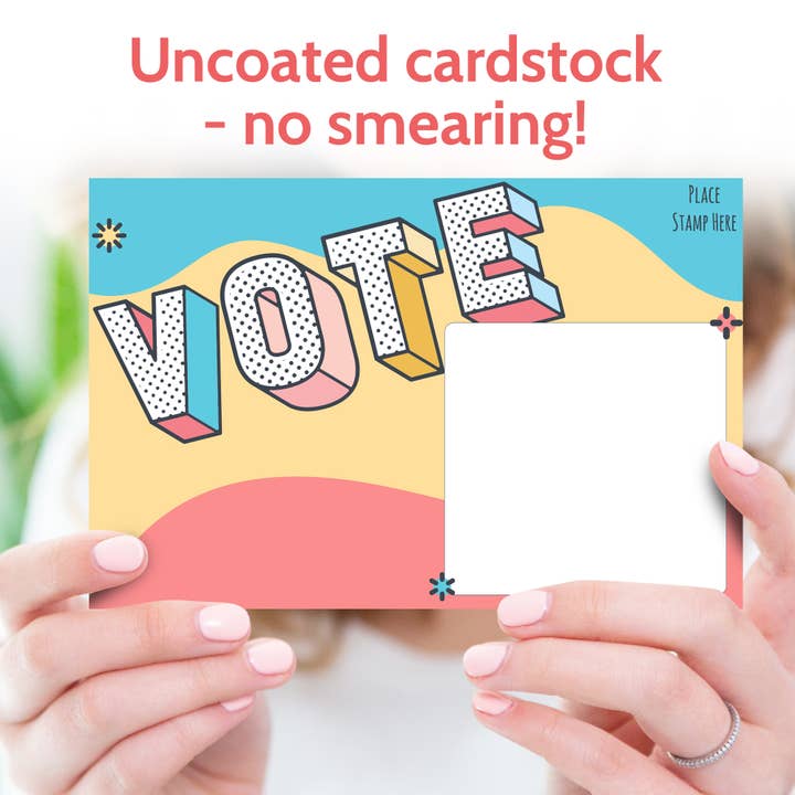 100 Bulk Voter Postcards 4x6” - Fun Colorful Vote Design for wholesale by T Marie