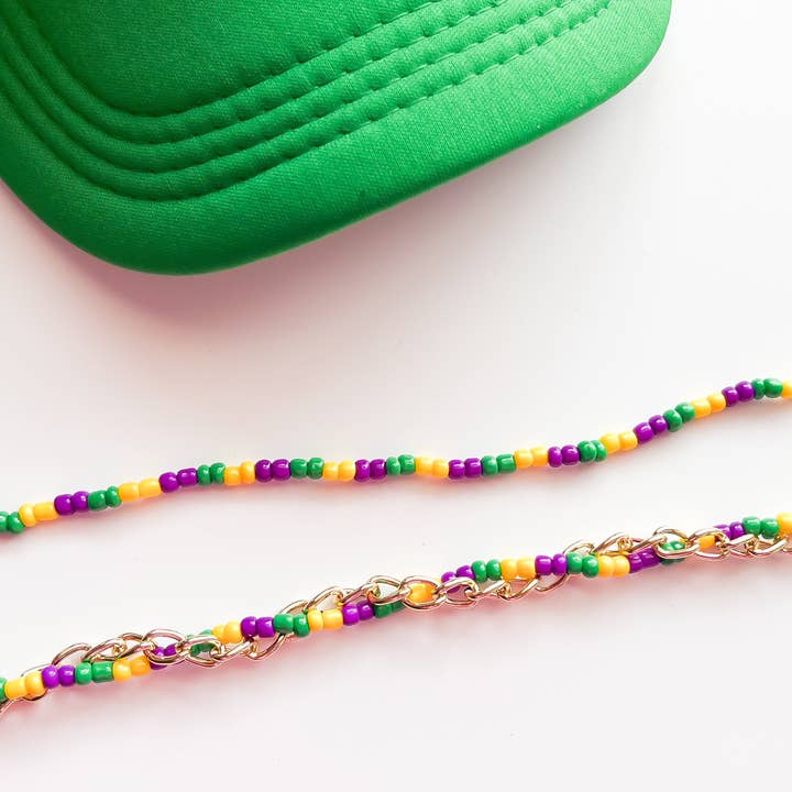 Mardi Gras small beaded Trucker Hat Chain for wholesale by Modern Kane