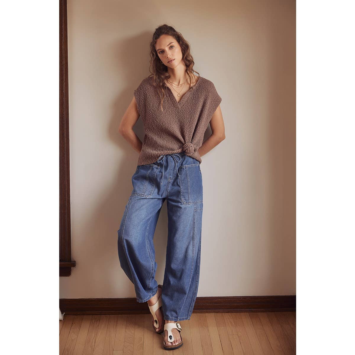 ESSENTIAL DENIM WASHED BALLOON LEG DENIM PANTS for wholesale on Faire14