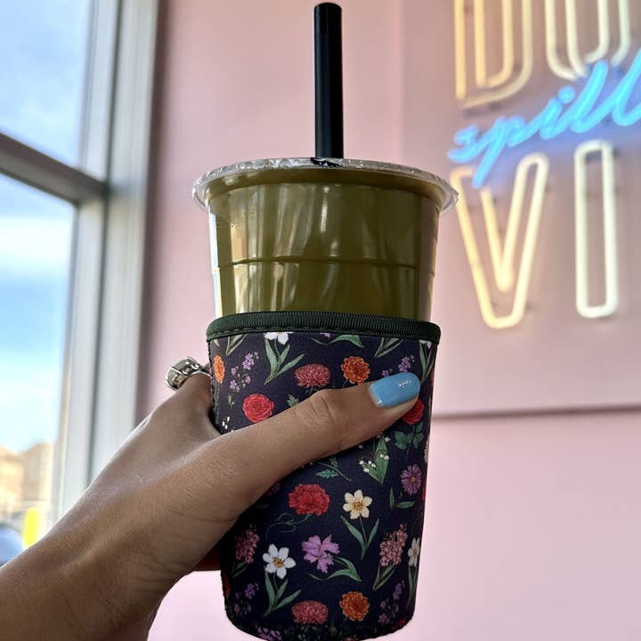 Flowers, Always, and Always Drink Sleeve (Black) for wholesale by The Paper Narwhal