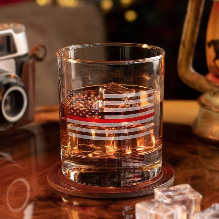Old Southern Brass - Wholesale Cocktail/Liquor Glass - Thin Red Line Fire Fighter American Flag - Made In USA WG6