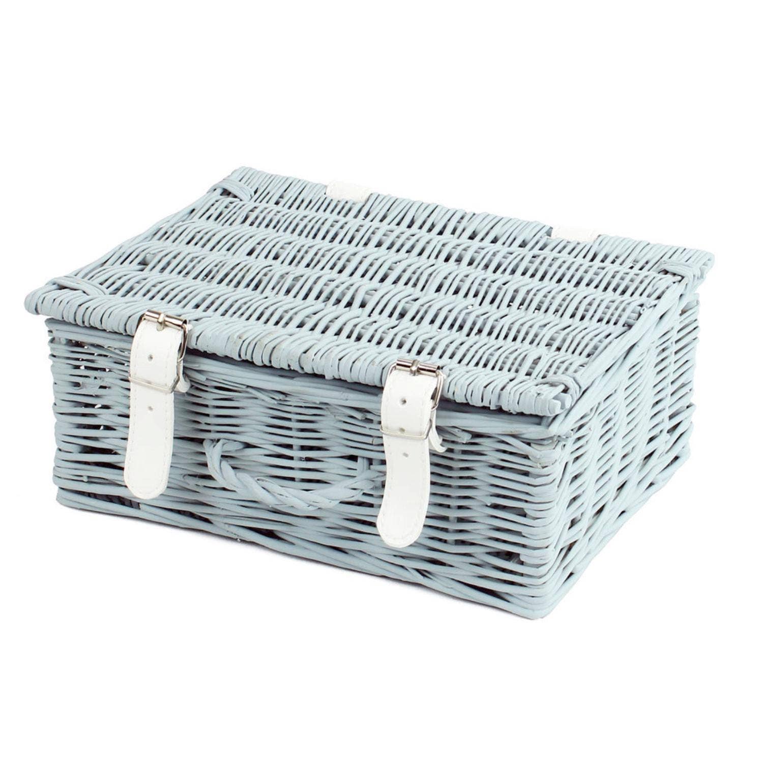Gadsby – wholesale Basket – 10 Inch Wicker Hamper - Blue-Grey Painted - White Straps1