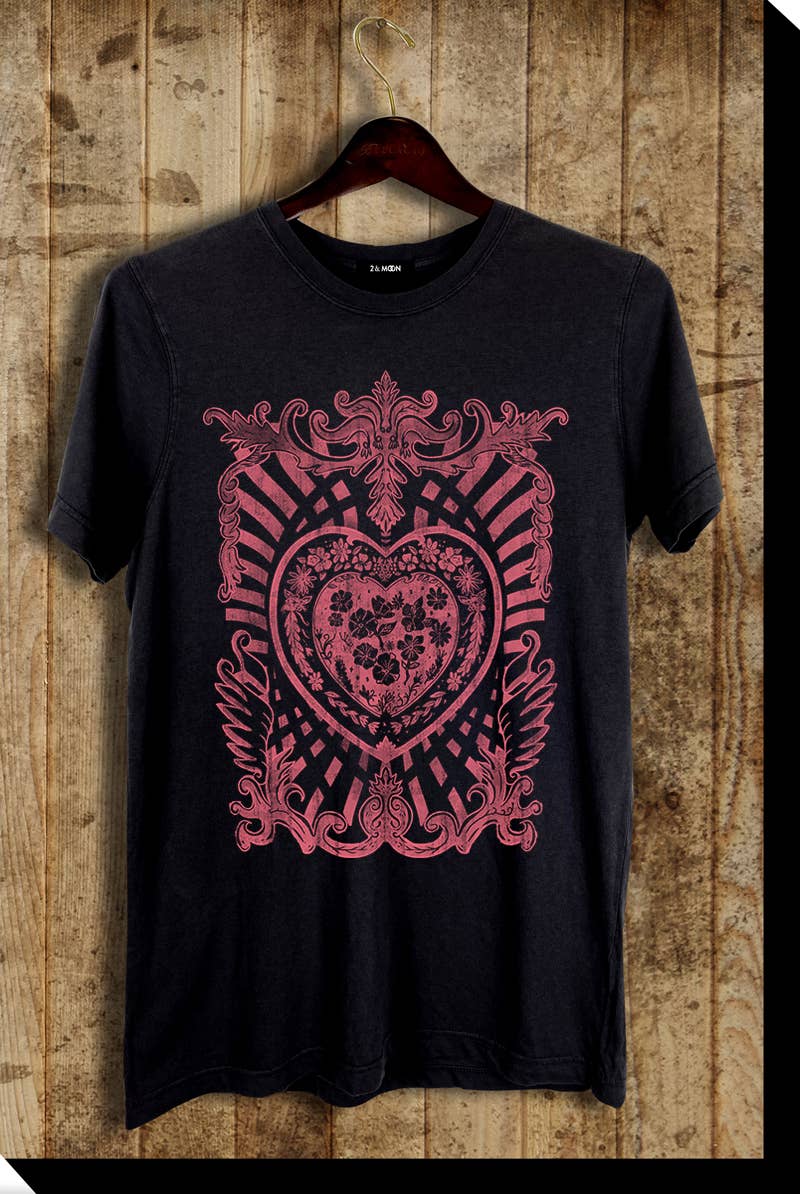 2&moon - Wholesale Screen Printed T-Shirt - Women's - Heart Graphic Tee0