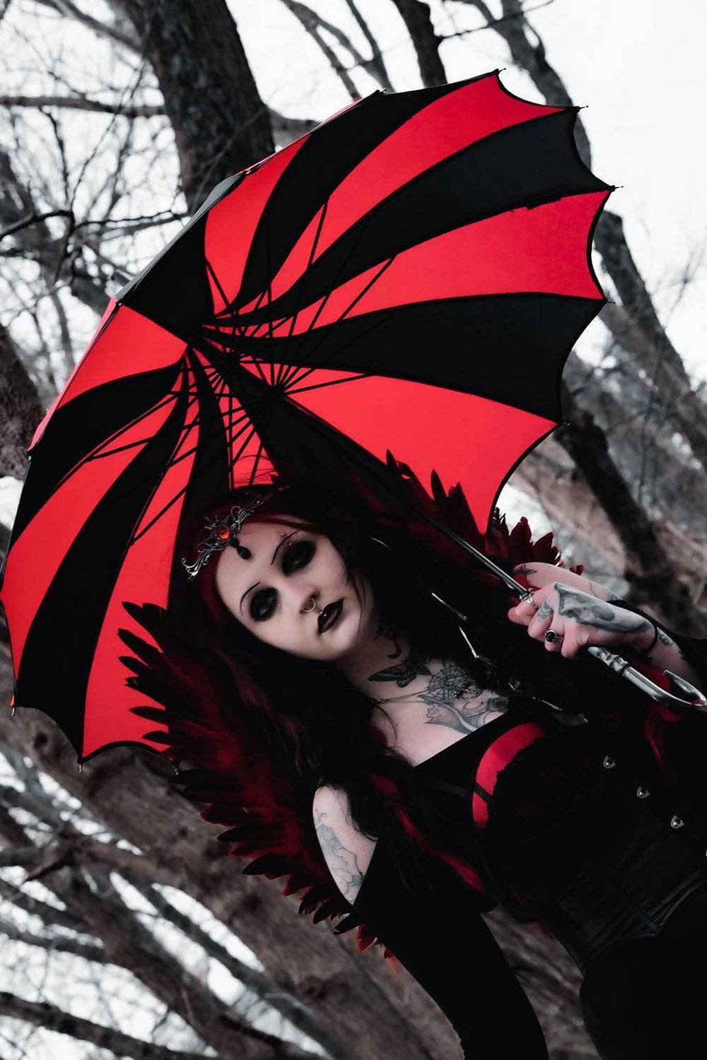 vampirefreaks – Guarda-chuva - Mulher por atacado – Guarda-Chuva Pagoda [Preto/RISCAS VERMELHO]9