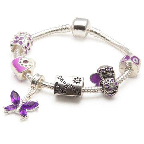 Pulseira infantil com pingente de contas banhadas a prata 'Purple Fairy Dream' por atacado de Liberty Charms