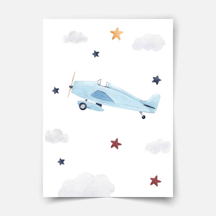 Impressão de arte em aquarela Little Explorer Plane por atacado de Mica-Mica