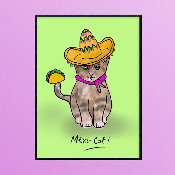 Mexican Cat A4 Print, Cat Lover Gift for wholesale by Just Daydreaming