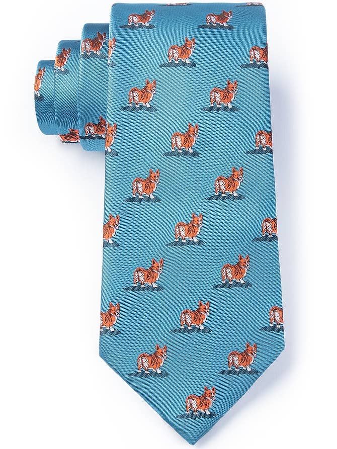 Cravate Corgi Dogs par Wild Ties - Microfibre bleue pour la vente par Wild Ties