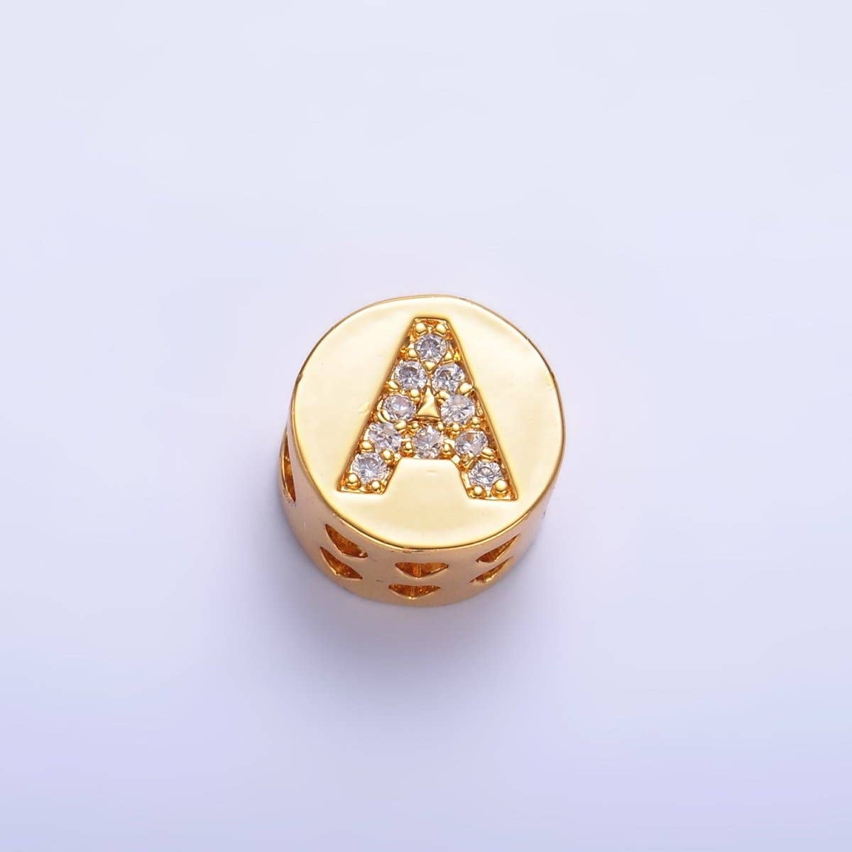 Aim Eternal - Wholesale Beads - 24K Gold Filled Alphabet Letter Micro Paved CZ Round Bead | A1526 - A15380