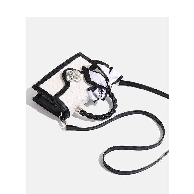 WHITE Faux Leather Flap Jacquard Handbag for wholesale on Faire3