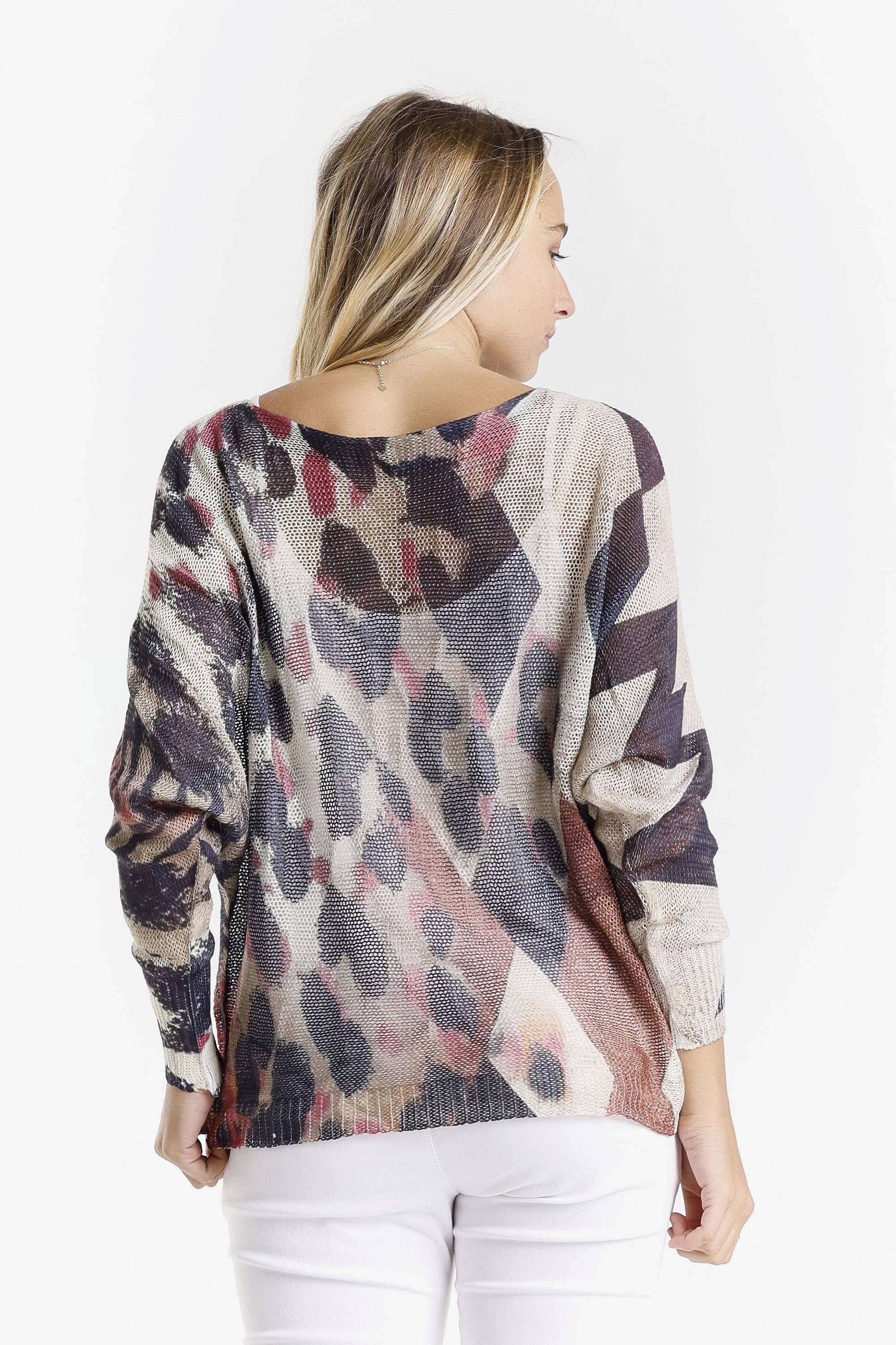  G Pink w Gold Splash Leopard Danielle Batwing Open Knit Sweater (BLS424PL) for wholesale on Faire3