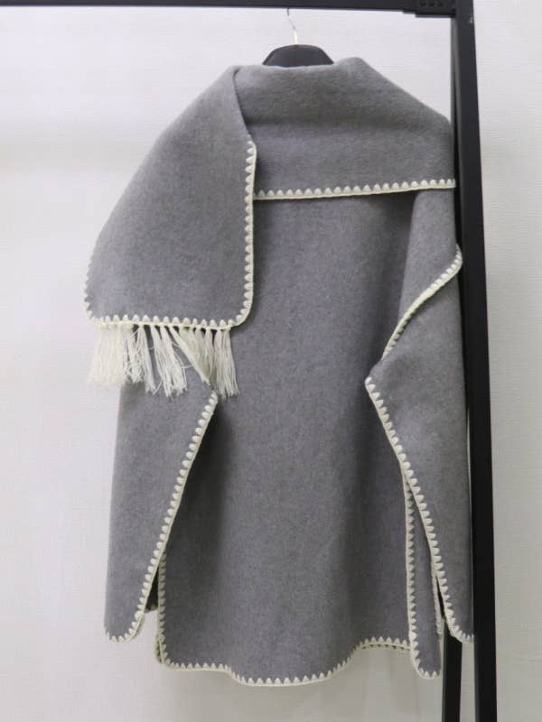 Productseeker - Wholesale Coat - Women's - CT056Y Chic Wool Coat with Crochet Fringe Collar1