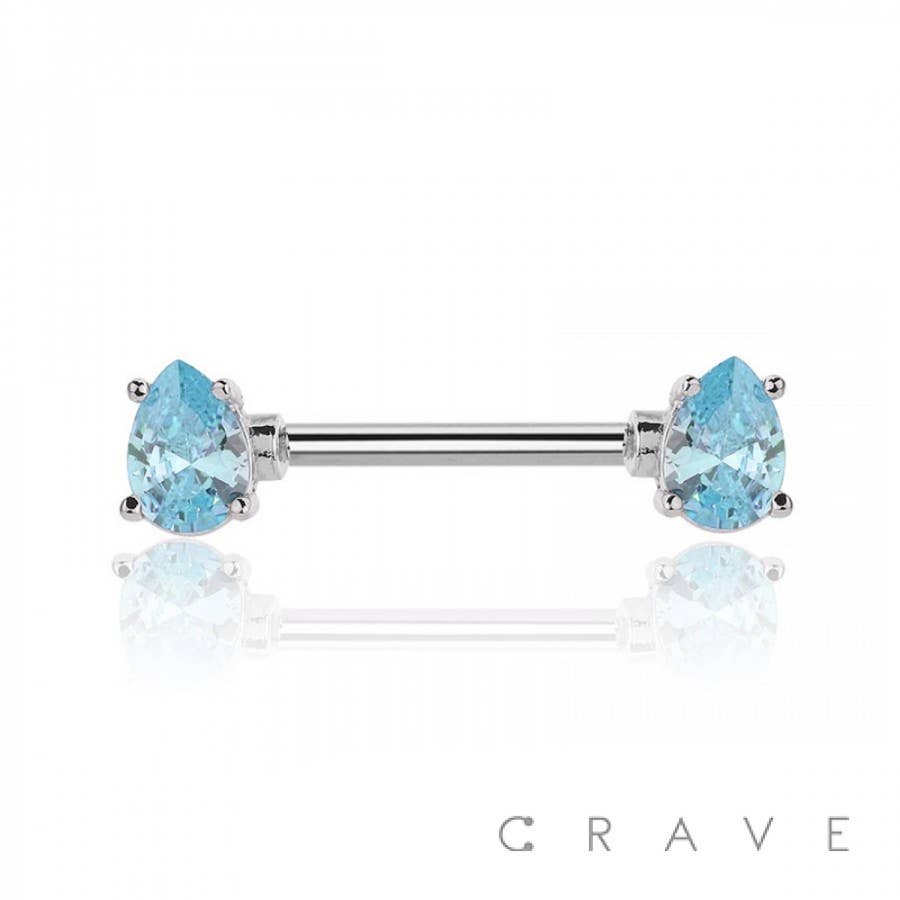 CRAVE - Wholesale Nipple Ring - TEARDROP PRONG SET 316L SURGICAL STEEL NIPPLE BAR6