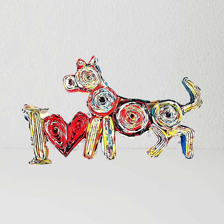 Upcycled I Love Dog Ornament Handcrafted from recycled paper for wholesale by Loving Nature
