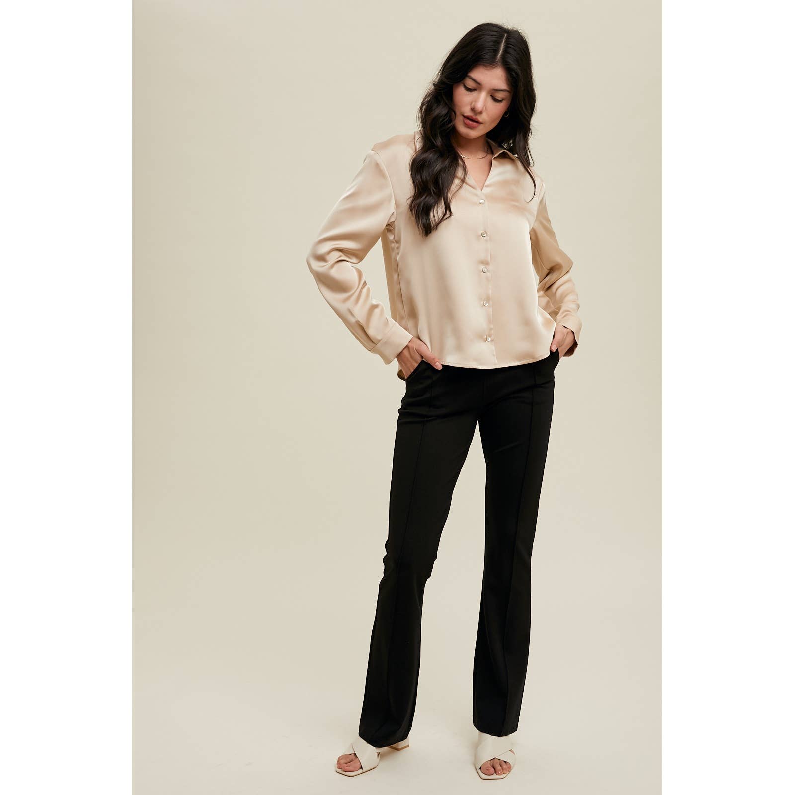 Wishlist Apparel - Wholesale Button Down Shirt - Women's - SATIN BUTTON-UP SHIRT / WL24-91181