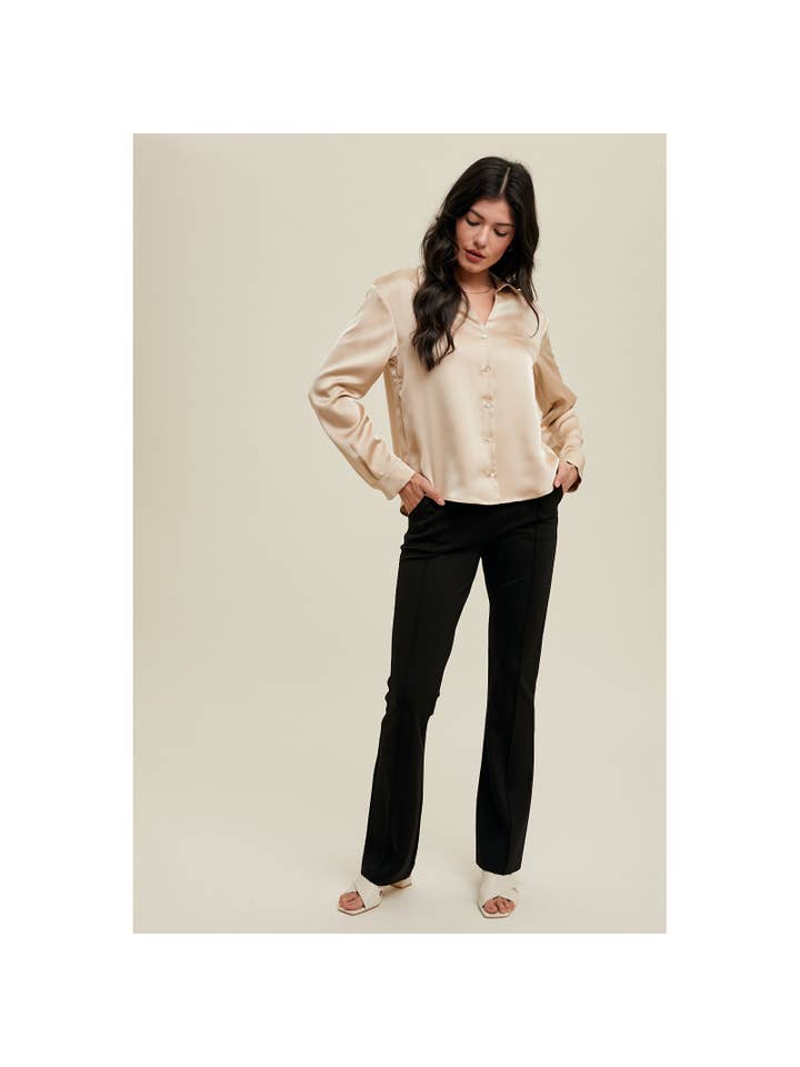 Wishlist Apparel - Wholesale Button Down Shirt - Women's - SATIN BUTTON-UP SHIRT / WL24-91181