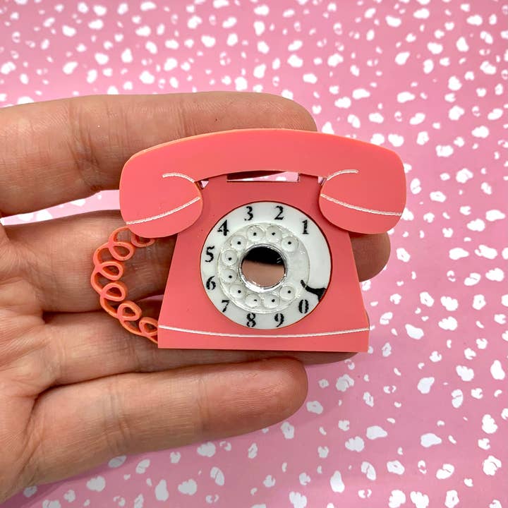Birdie Bananas - Wholesale Brooch - Retro 1950’s Pink Telephone Brooch