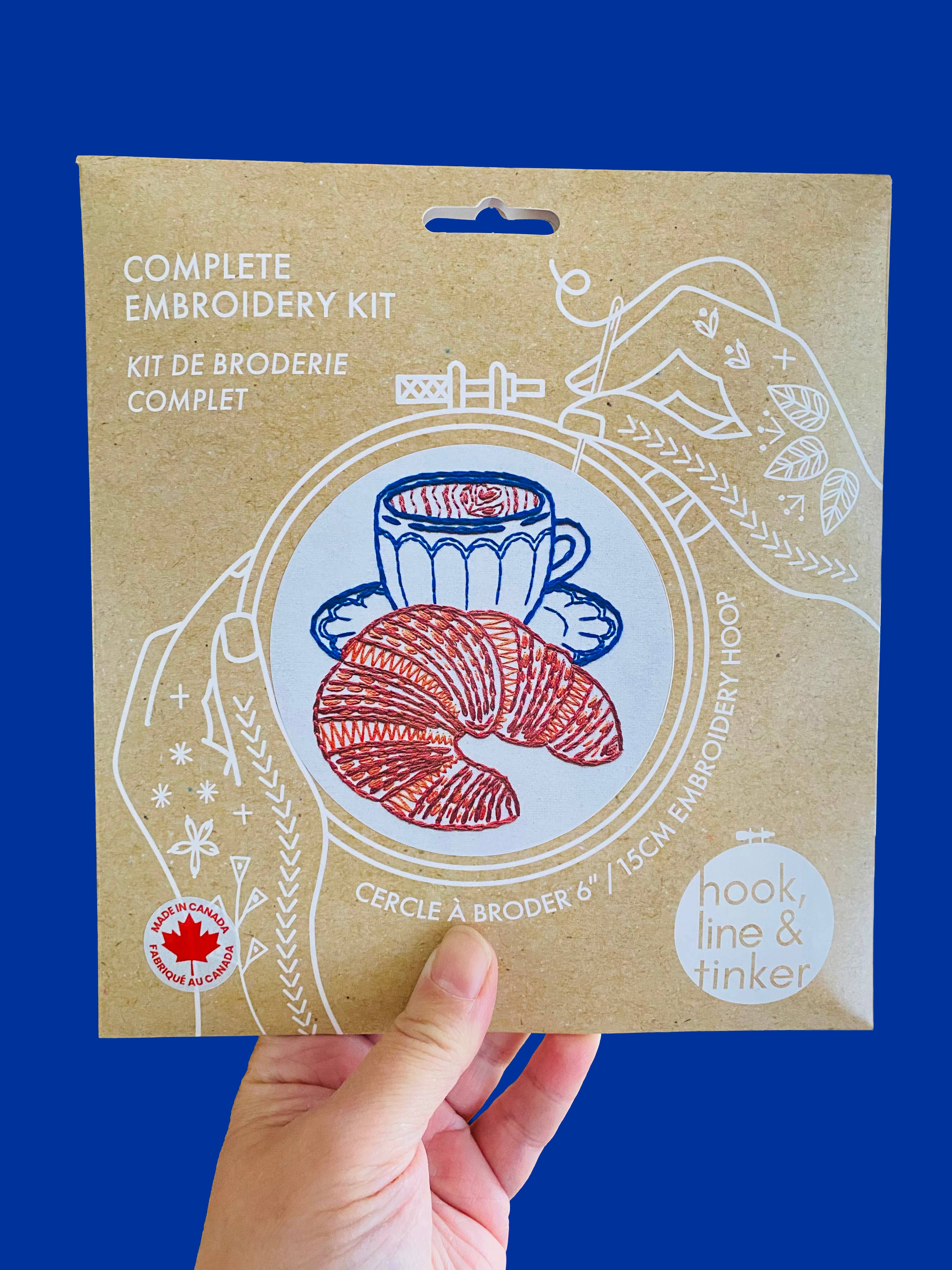 Hook, Line & Tinker Embroidery Kits - Wholesale Embroidery/Cross Stitch Supplies - Croissant Complete Embroidery Kit1