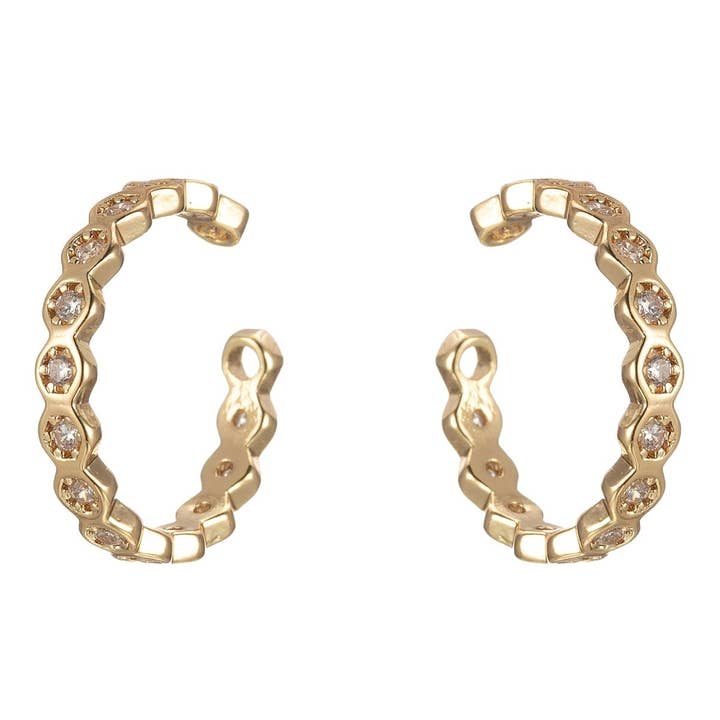 Boucles d'oreilles manchette géométriques en or rempli 14K avec CZ hexagonal | AI051 pour la vente par Aim Eternal