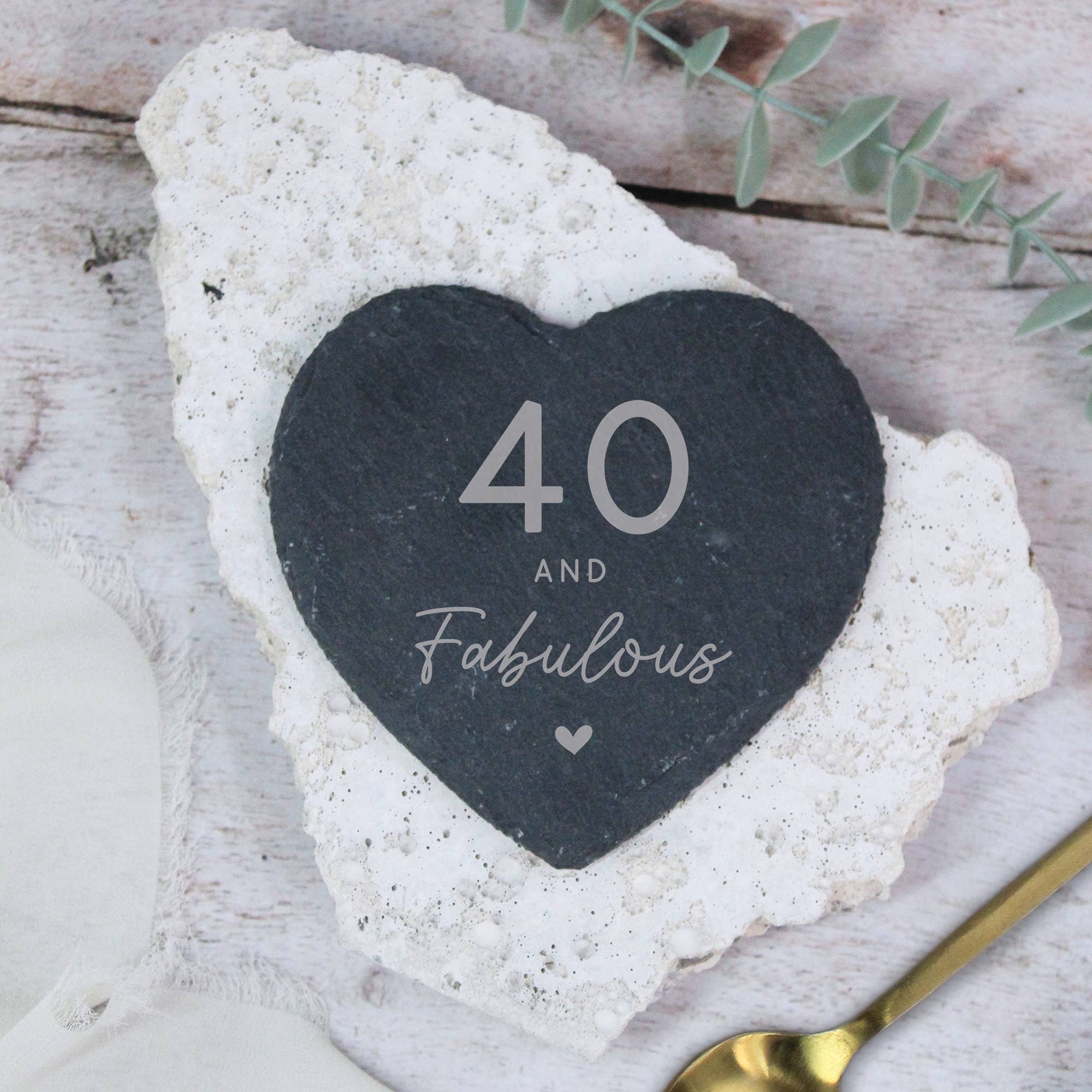 eBuyGB Craft Blanks – wholesale Coasters – Heart Shaped Slate Drinks Coaster Engraved 40 and Fabulous