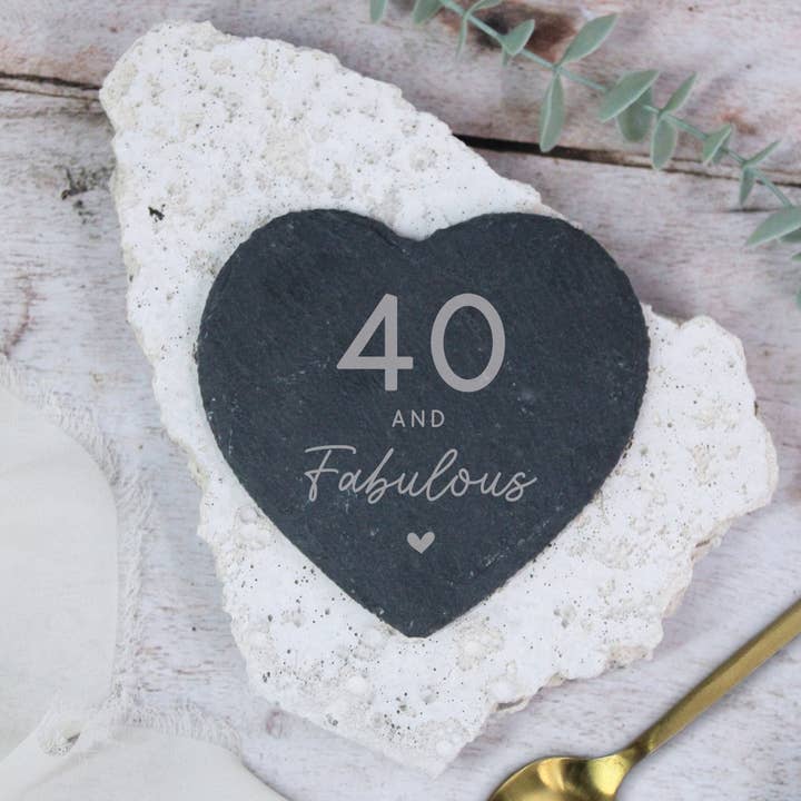 eBuyGB Craft Blanks – wholesale Coasters – Heart Shaped Slate Drinks Coaster Engraved 40 and Fabulous0