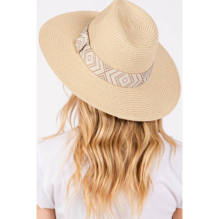 Hana - Wholesale Straw Hat - Women's - Aztec Tribal Pattern Band Straw Summer Sun Hat