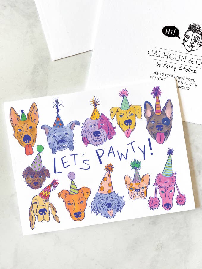 Tarjeta de felicitación de cumpleaños para perro Pawty para venta al por mayor de Calhoun & Co.