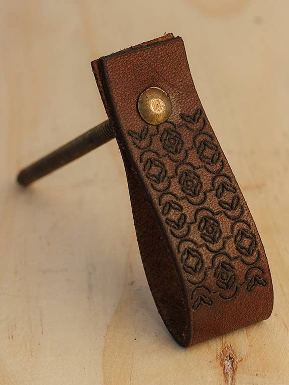 Pomo de cuero para armario, tirador de cuero para cajones, color marrón para venta al por mayor de KNOBCO