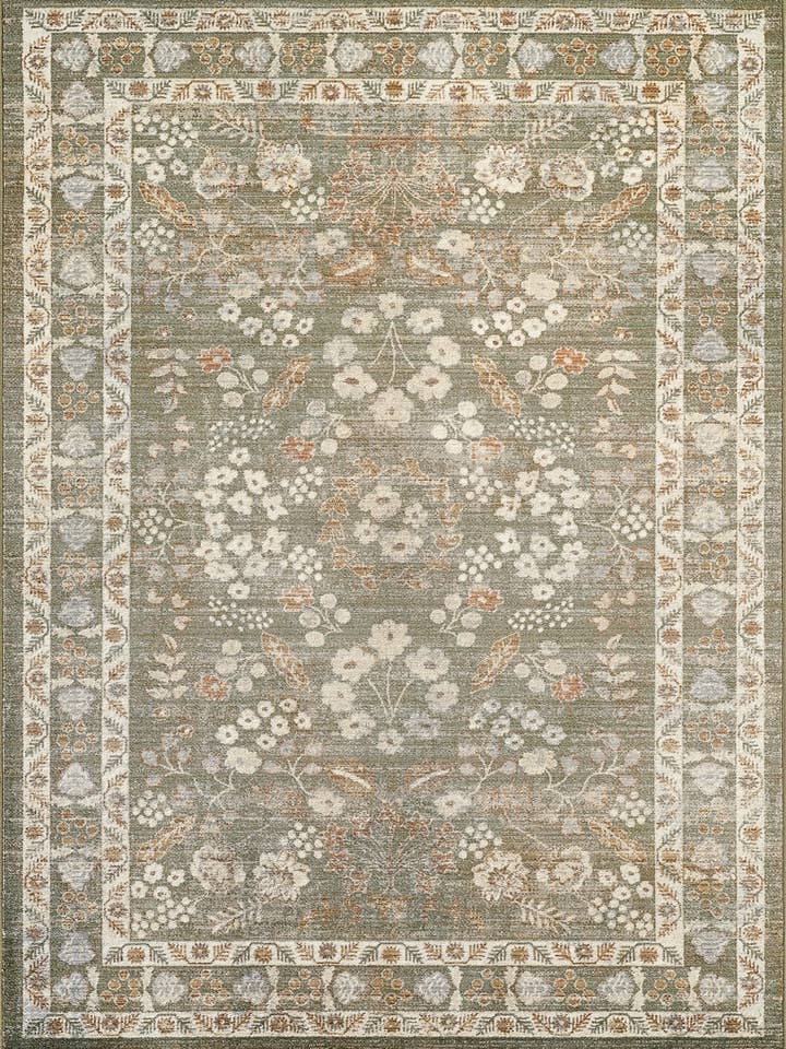 Alara Traditional Sage Green Vintage Floral Border Area Rug for wholesale by Abani Rugs