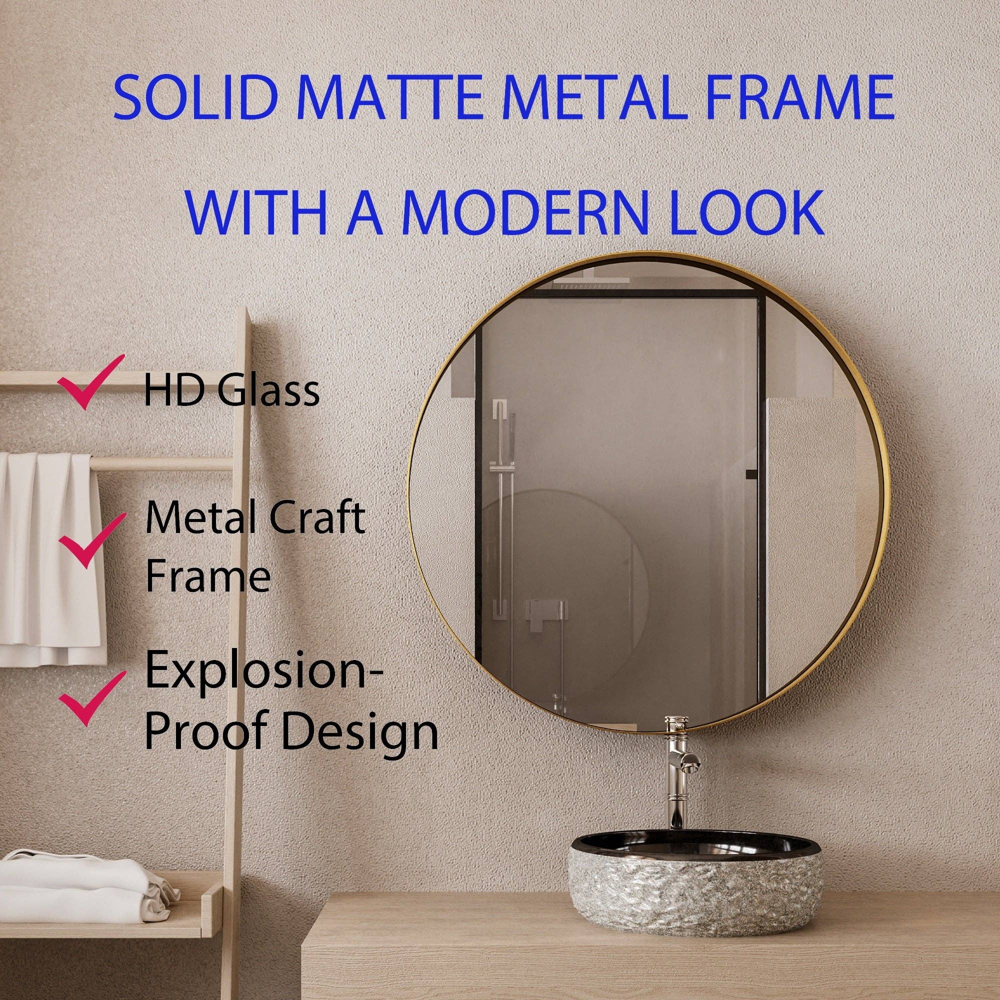 39F Inc. - Wholesale Wall Mirror - 31.5" Matte Gold Round Metal Medicine Cabinet - Mirror10