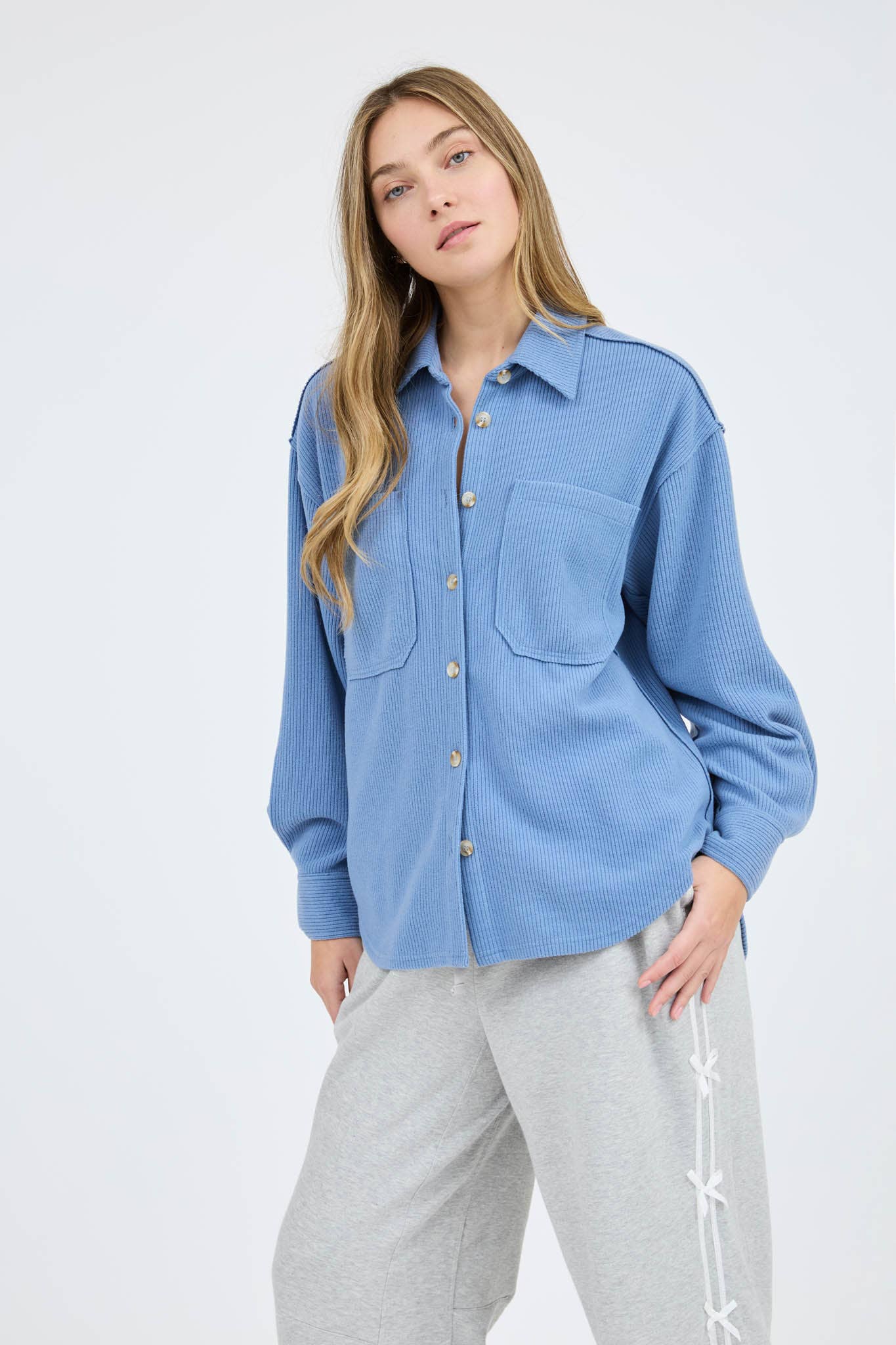 Blu Pepper - Wholesale Knit Top - Women's - RIB KNIT EXPOSED SEAM BUTTON UP TOP7